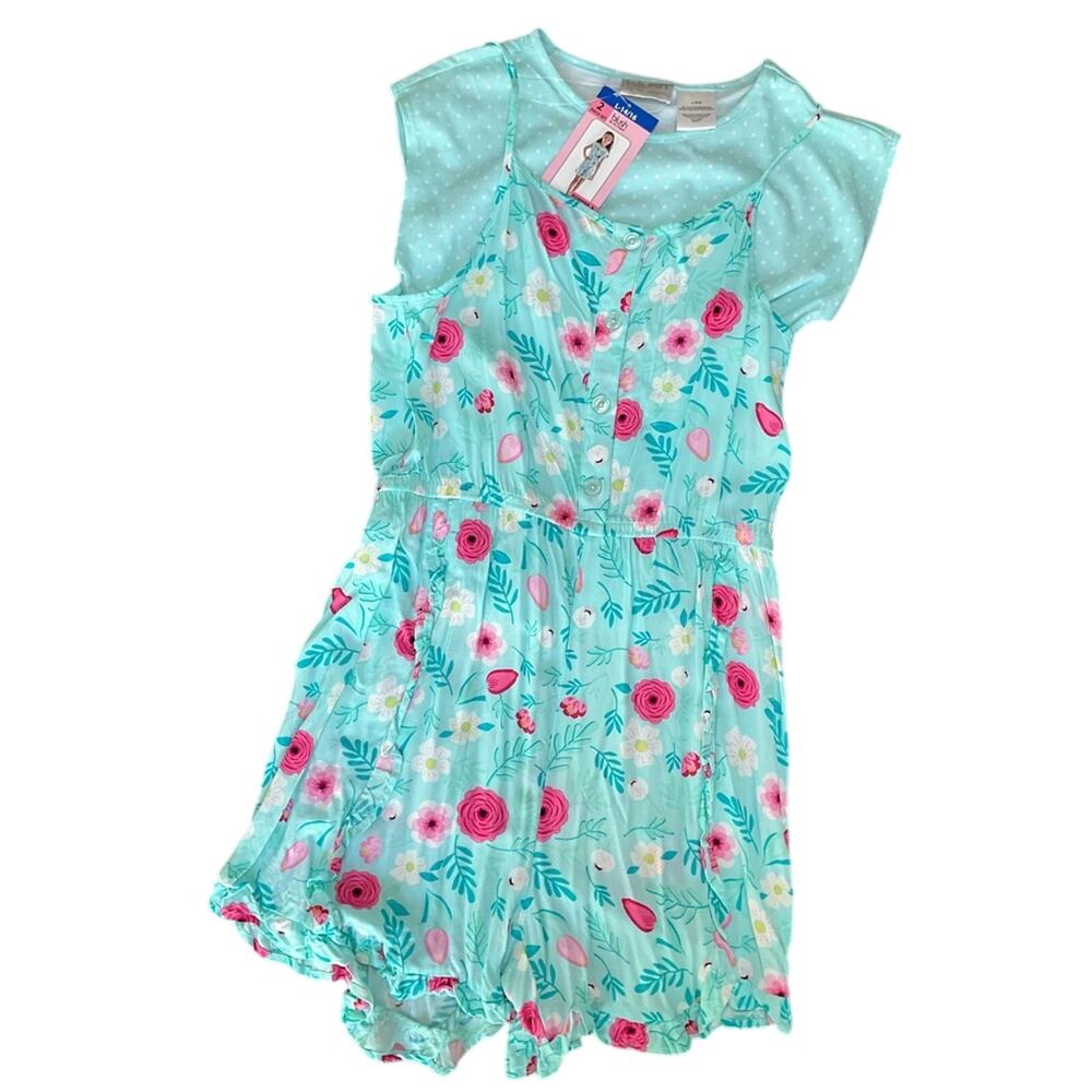 Blush by Us Angels Girl’s Romper Mint Floral Top Set Size Large NWT